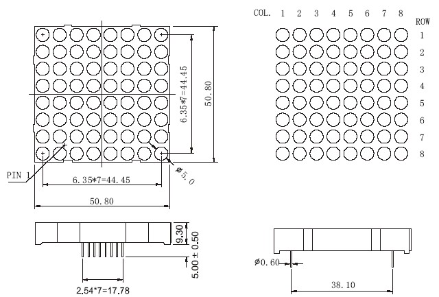 Matriz de puntos LED de 2 pulgadas 8x8
