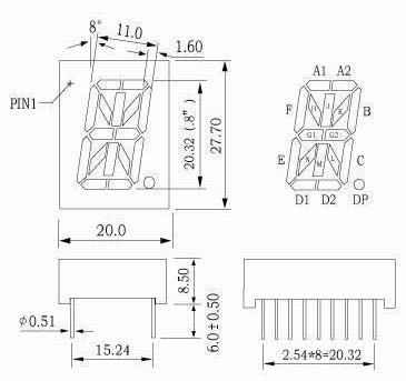 Pantalla LED de 0,8 pulgadas y 16 segmentos