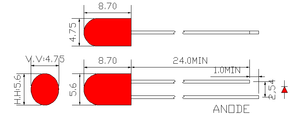 Lámpara LED redonda roja de 5 mm con rojo difuso (5.6x4.8 mm)