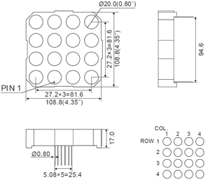 Pantalla LED de matriz de puntos 4x4 de 4 pulgadas con colores duales