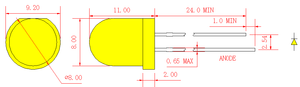 Lámpara LED redonda amarilla de 8 mm con amarillo difuso