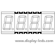 Pantalla SMD de 7 segmentos y cuatro dígitos de 0,3 pulgadas