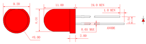 Lámpara LED redonda roja de 8 mm con rojo difuso